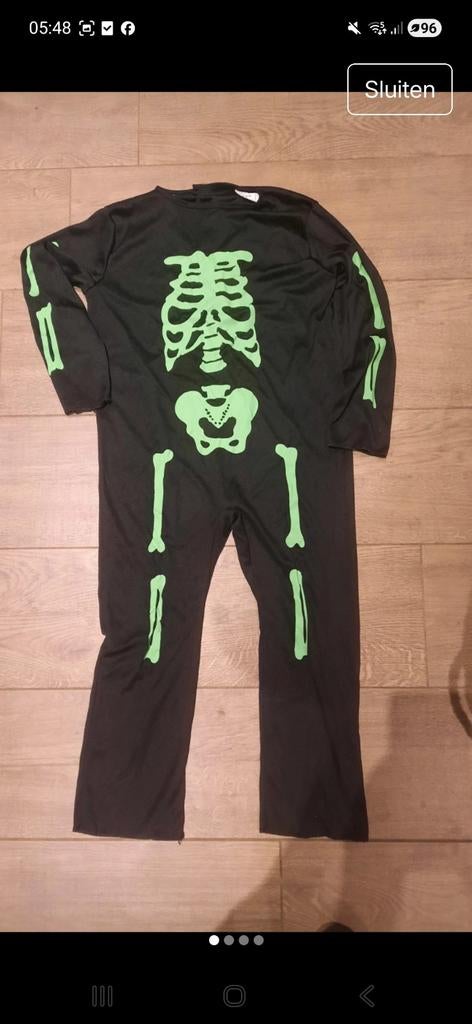 Verkleedpak fluo geraamte kinderen 10 jaar, Ophalen of Verzenden