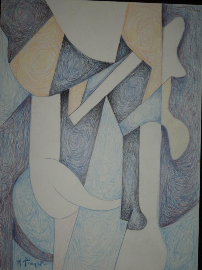 André PIERRET 1929-1992 composition abstraite craie colorée, Enlèvement ou Envoi