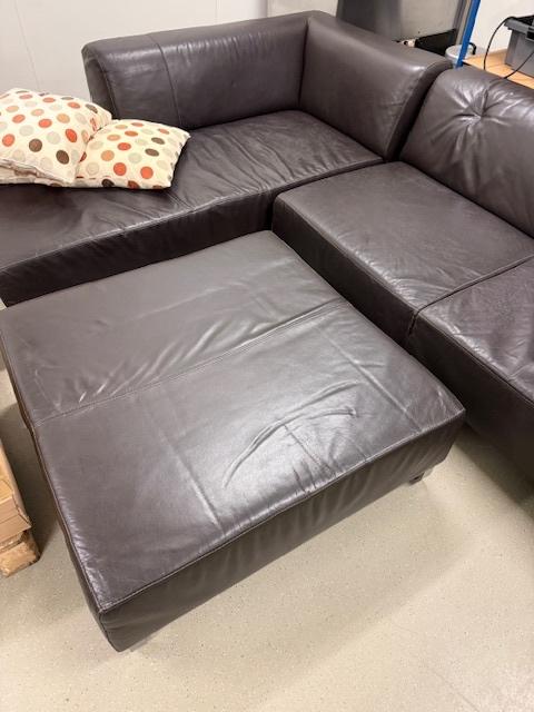 lederen hoekzetel met grote poef, Ophalen, Gebruikt, Leer, Hedendaags, modern