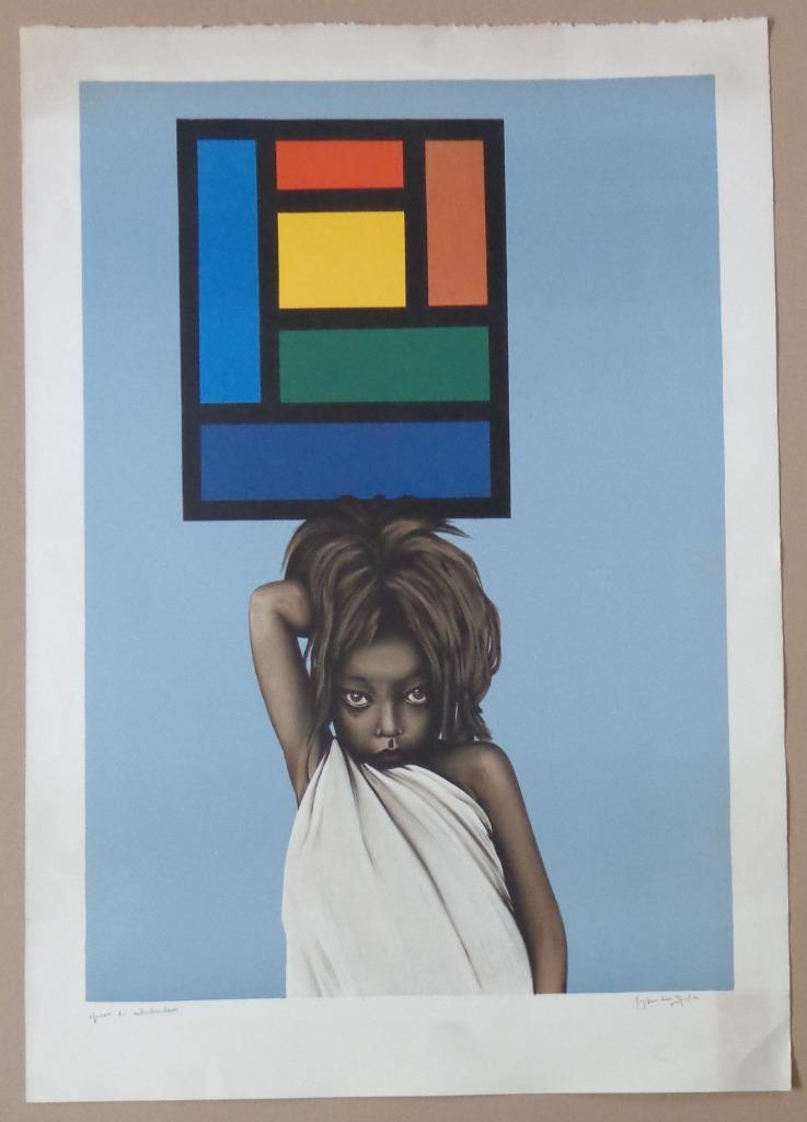GUY VAN DEN BULCKE / FIGURATIE / KLEURLITHO / 89x63cm / SIG, Antiek en Kunst, Kunst | Litho's en Zeefdrukken, Ophalen of Verzenden