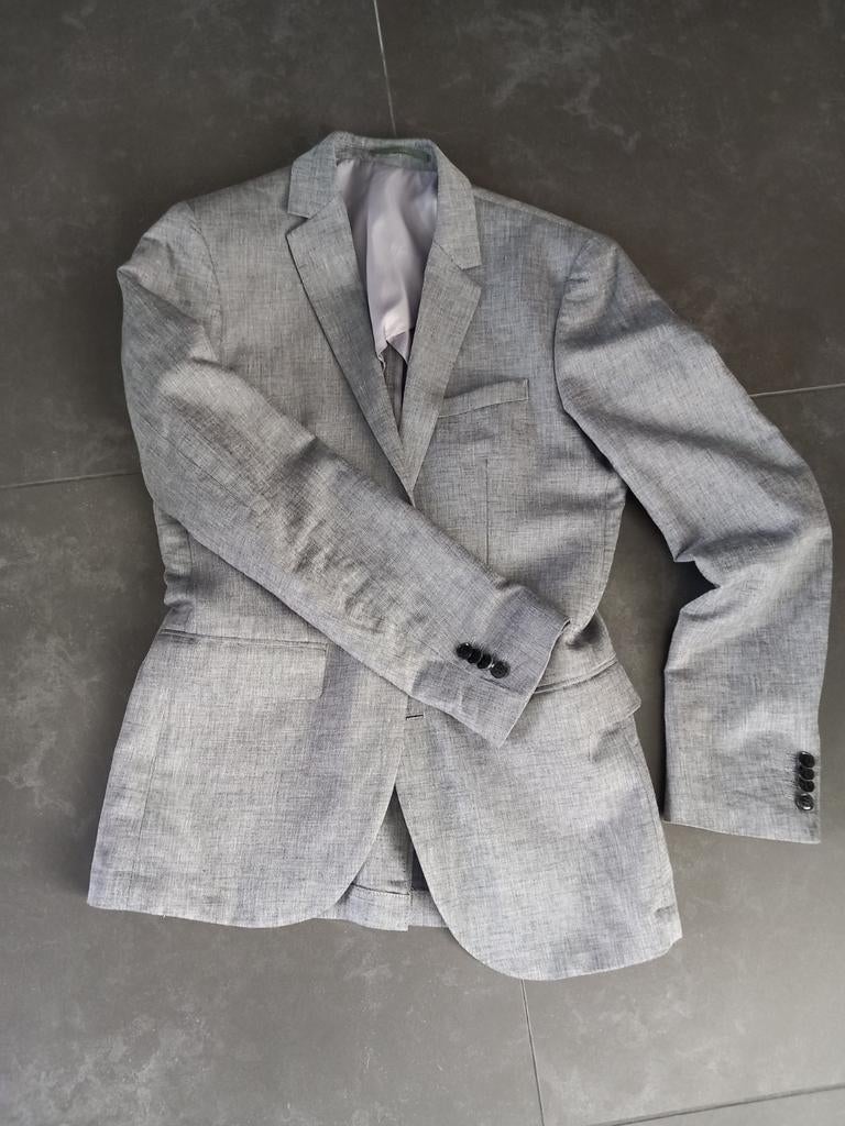 Blazer grijs H&M met linnen maat 44, Ophalen of Verzenden, Zo goed als nieuw, Maat 46 (S) of kleiner, Grijs