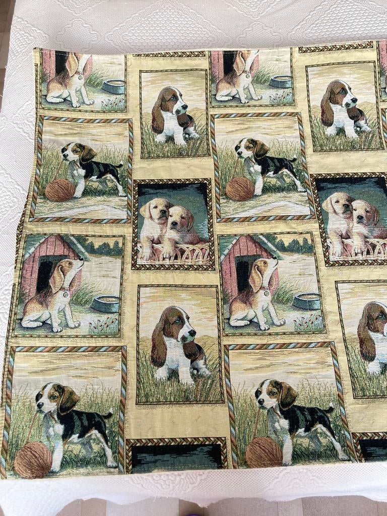 Zeer mooi Vintage gobelin tapijtje met honden motief, Ophalen of Verzenden, Zo goed als nieuw, Hond of Kat