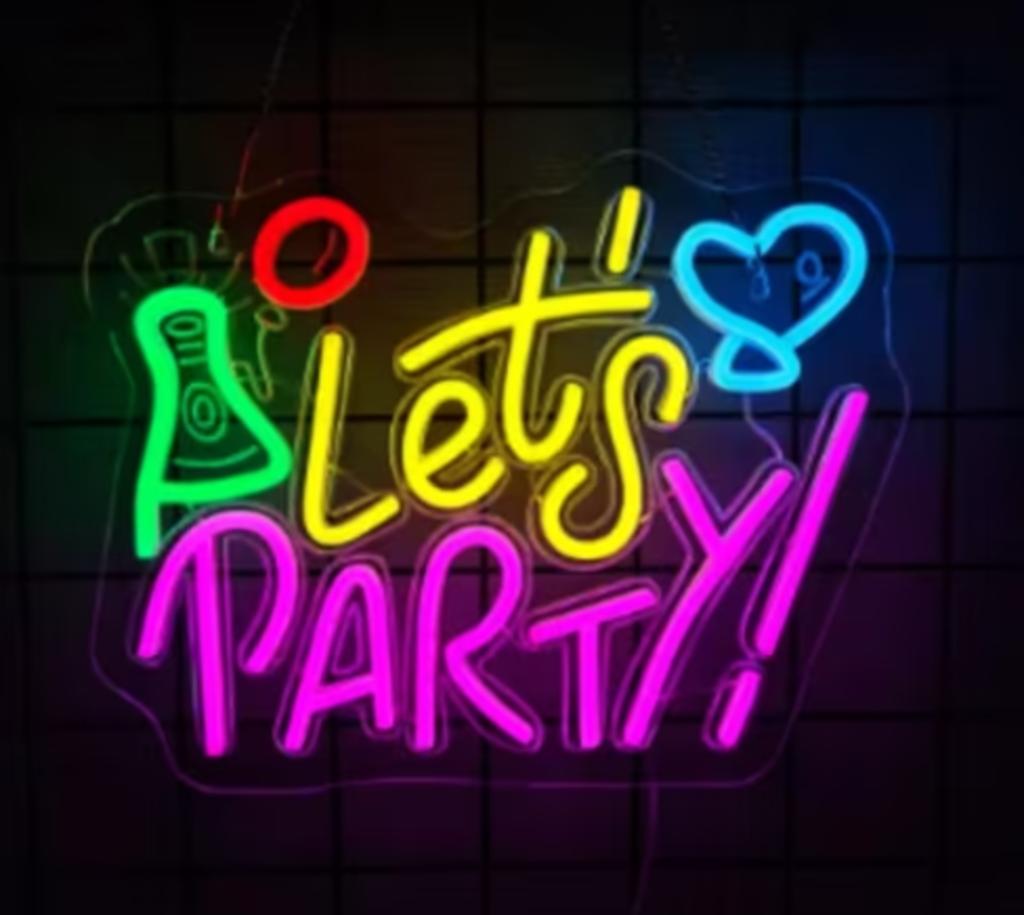LED lamp neon stijl Let's Party (35x27.5cm) Nieuw., Ophalen of Verzenden, Nieuw, Lichtbak of (neon) lamp