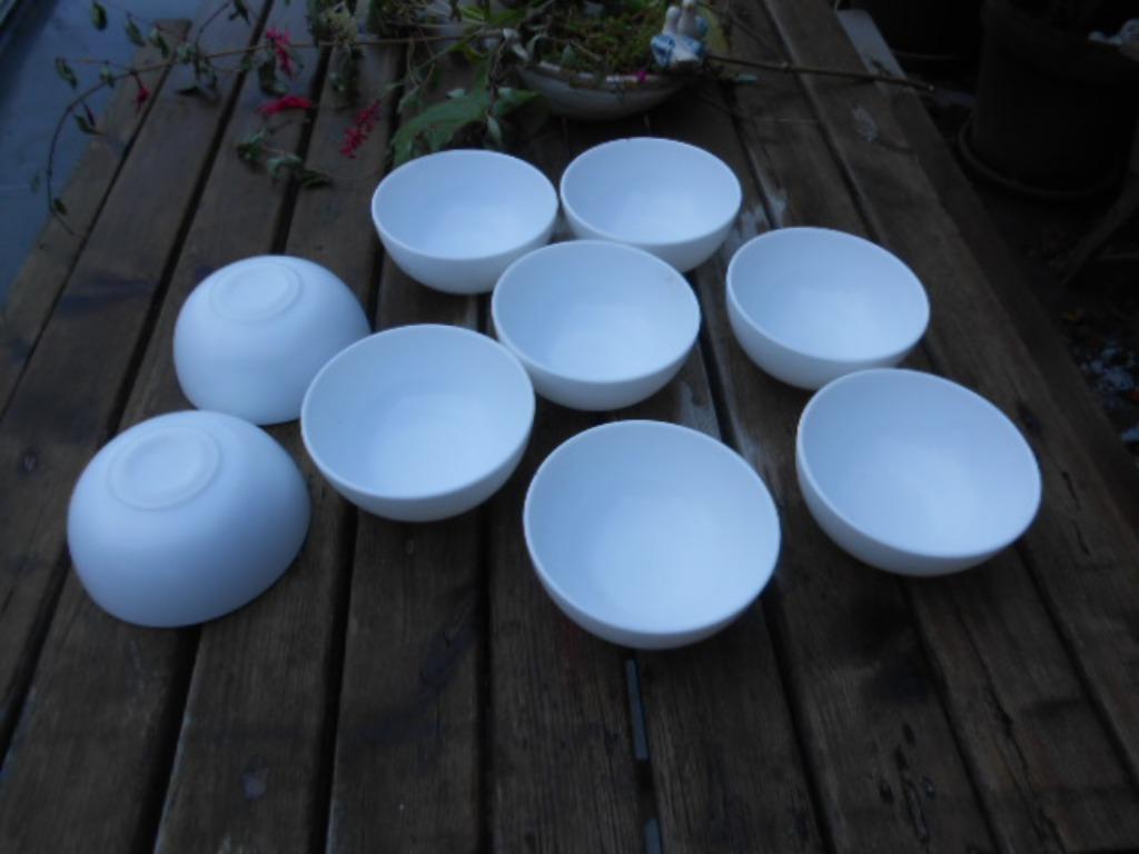 witte kommetjes soep dessert stapelbaar Ø12cm H5,5 aantal 9, Ophalen of Verzenden, Zo goed als nieuw, Glas, Kom(men)