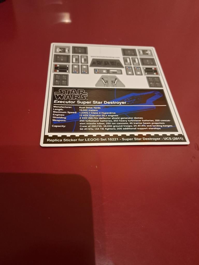Lego star wars ucs 10221 super star destroyer sticker sheet, Ophalen of Verzenden, Lego