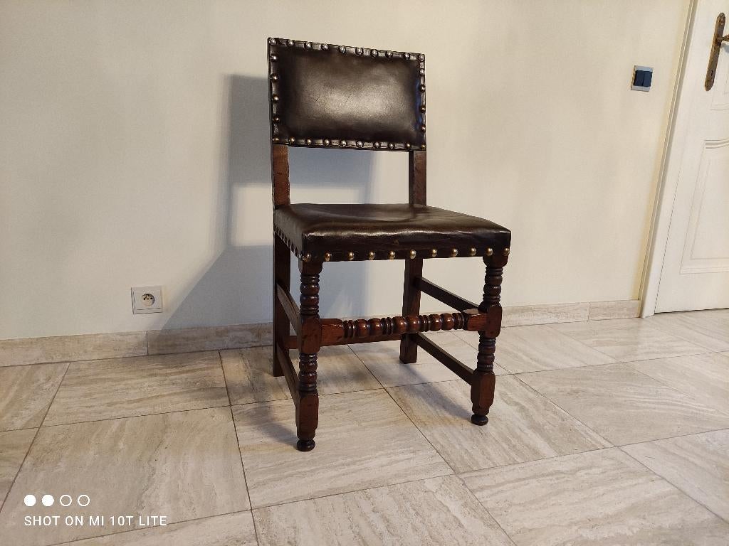 2 chaises Cromwell en chêne et cuir, Renaissance, Brun, Enlèvement, Utilisé