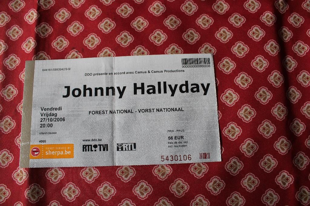 Ticket de concert Johnny Hallyday - 27 octobre 2006, Enlèvement ou Envoi, Utilisé, Autres types