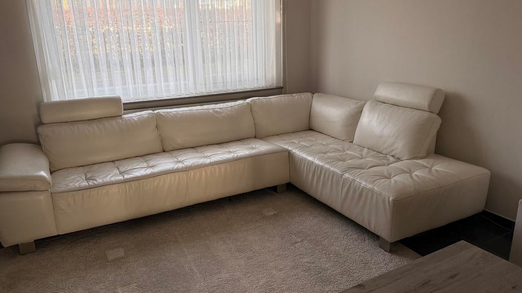 Fauteuil d'angle en cuir blanc - moderne et confortable, Maison & Meubles, Enlèvement, Comme neuf, Cuir