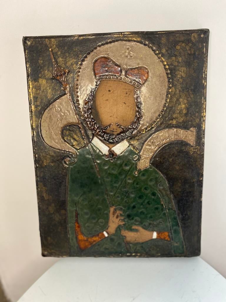 Icône en céramique portrait religieux Saint Vaclav, Antiquités & Art, Enlèvement ou Envoi