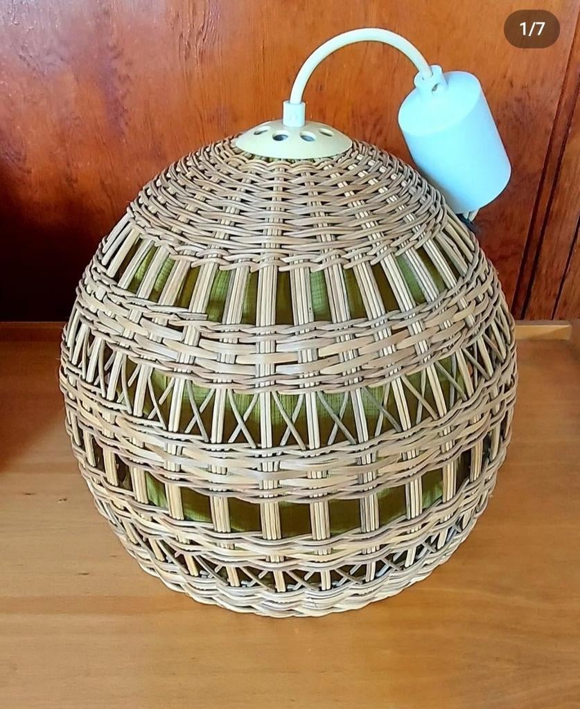 Vintage rotan luster hanglamp, Huis en Inrichting, Ophalen of Verzenden, Stof