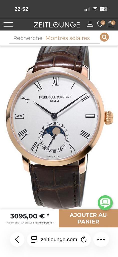 Montre frederique constant, Autres marques, Cuir, Or, Enlèvement