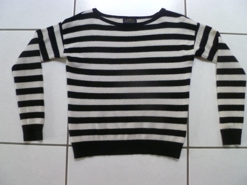 Gestreept cashmere truitje Caroll - maat XS, Caroll, Zwart, Ophalen of Verzenden, Maat 34 (XS) of kleiner