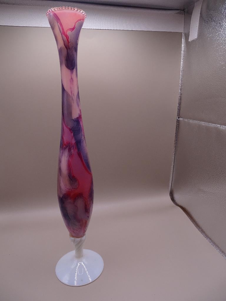 Vintage spatter glass solifleur vaas – Roze/paars, Ophalen