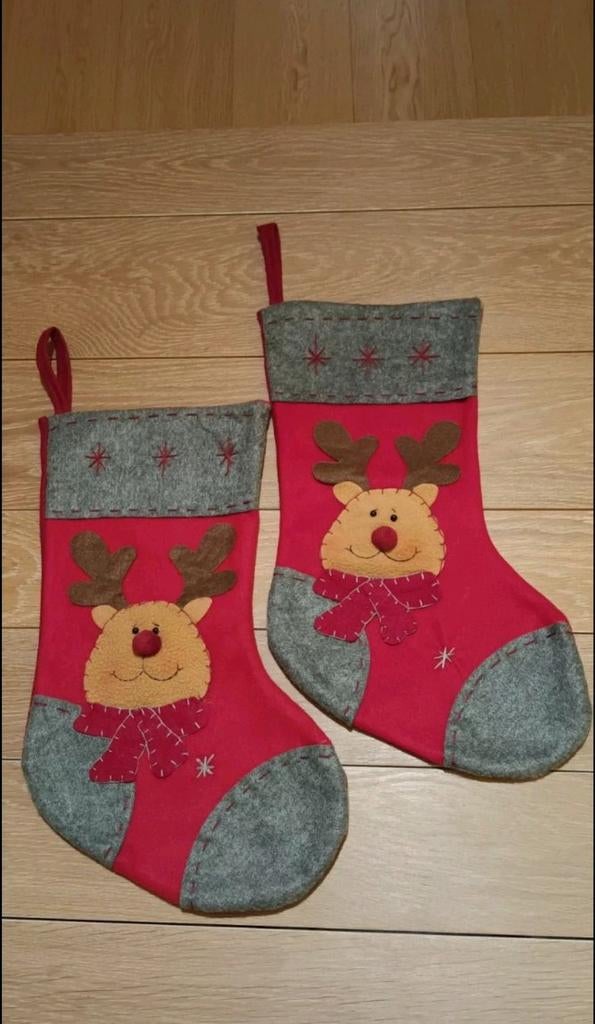 Lot de 2 chaussettes de cheminée de Noël Renne, Enlèvement ou Envoi, Comme neuf, Décoration