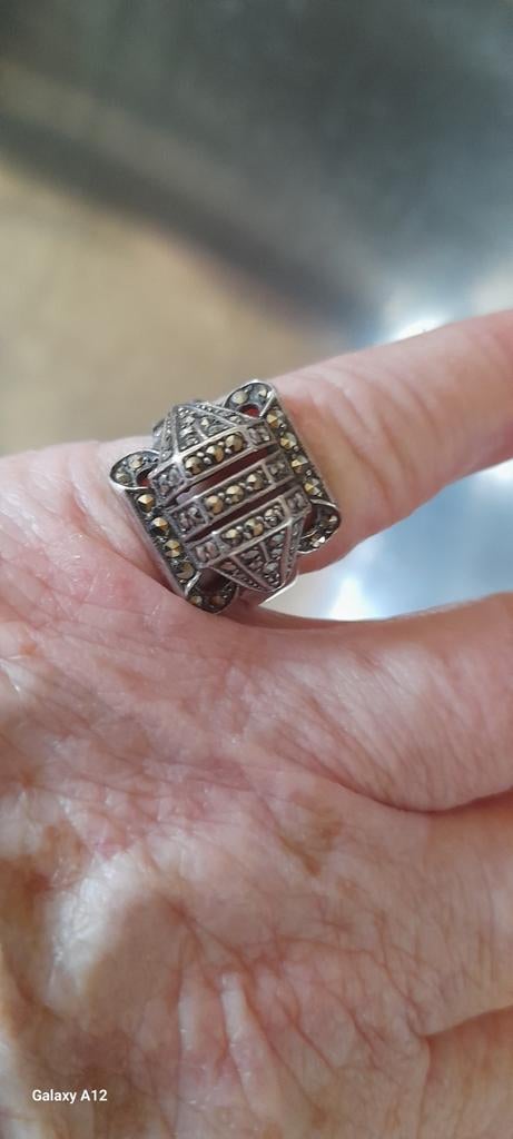 Bague art déco en argent avec marcassites, Enlèvement, Argent, Bague