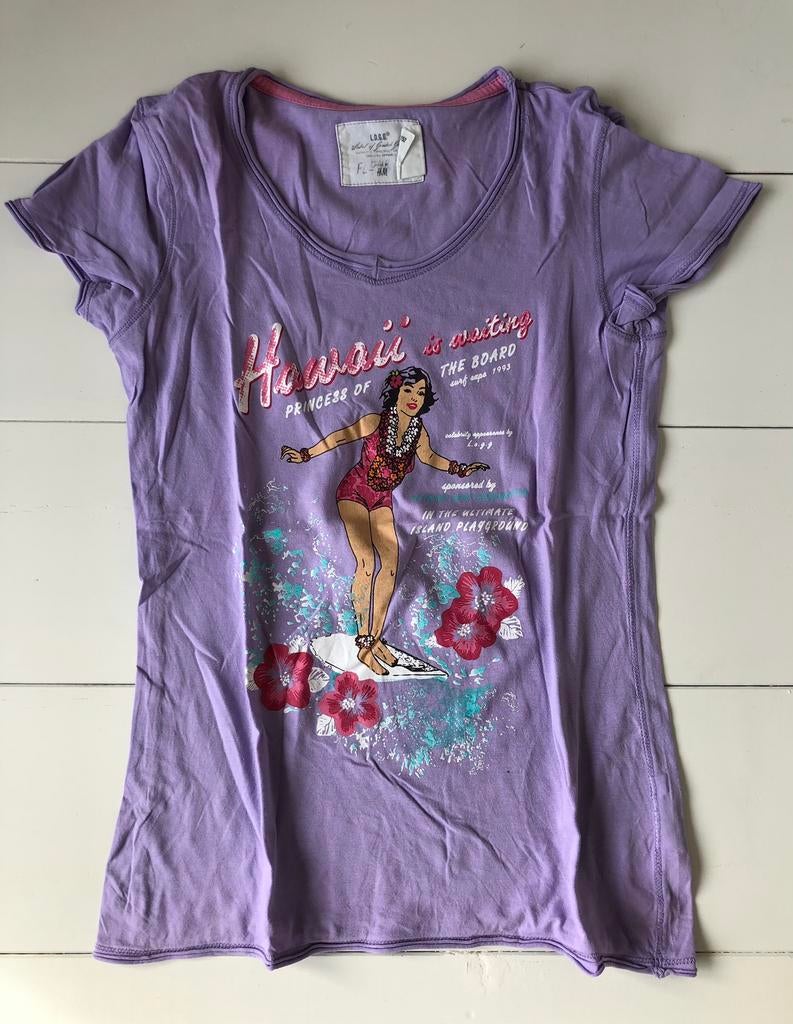 t-shirt H&M surfprint 146 152, Gebruikt, Meisje, H&M, Ophalen of Verzenden