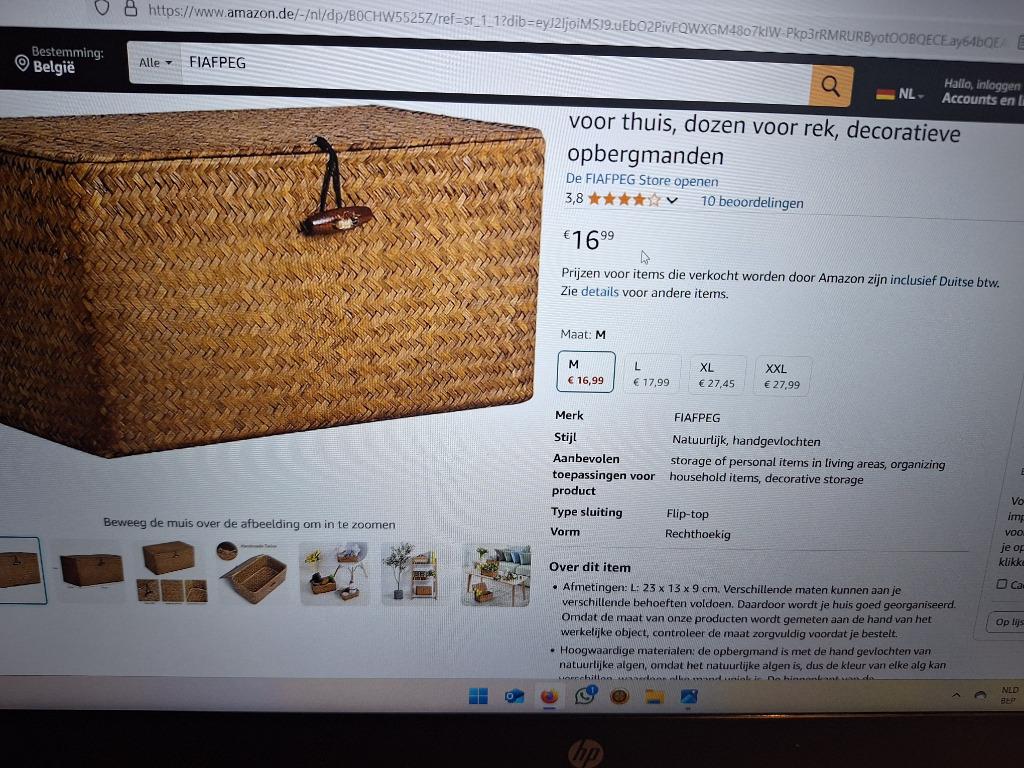handgevlochten mandje van zeegras, Overige materialen, Mand, Nieuw, Ophalen of Verzenden