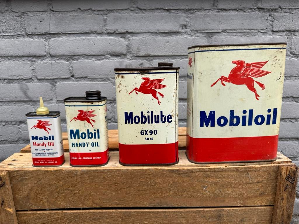 Mobiloil olie blikken, Verzamelen, Blikken, Ophalen of Verzenden, Gebruikt, Overige, Overige merken