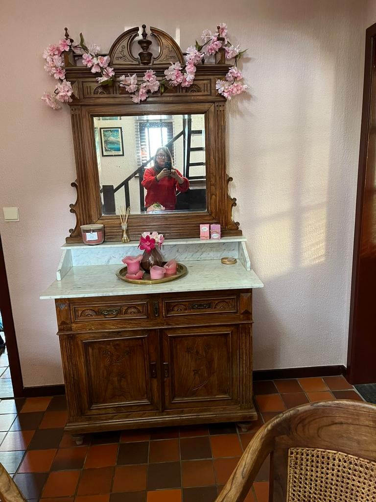 Teakset met 4 stoelen + kast, Huis en Inrichting, Ophalen, Gebruikt