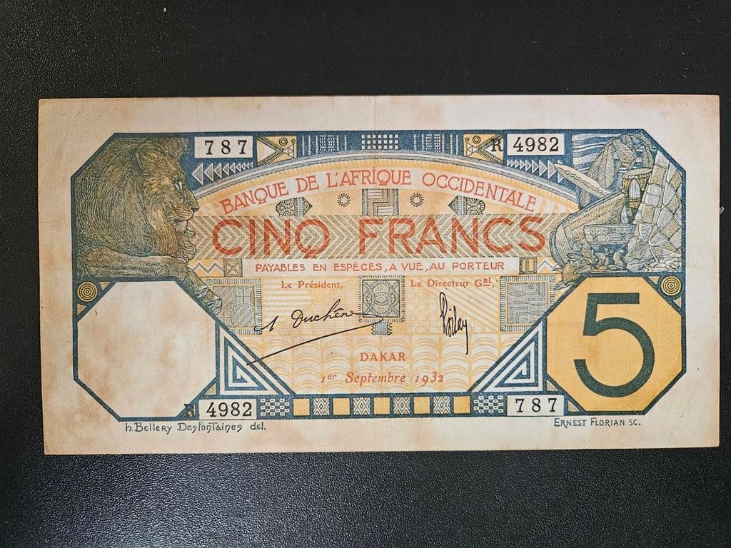 Afrique occidentale française, Dakar (Sénégal) pick 5Bf 5 fr, Enlèvement ou Envoi, Autres pays, Billets en vrac