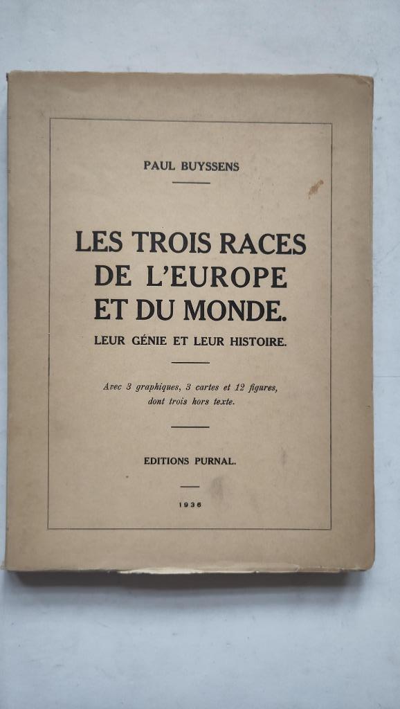 Les trois races de l'Europe et du monde Paul Buyssens 1936 é, Enlèvement ou Envoi, Paul Buyssens, Utilisé, Sciences humaines et sociales