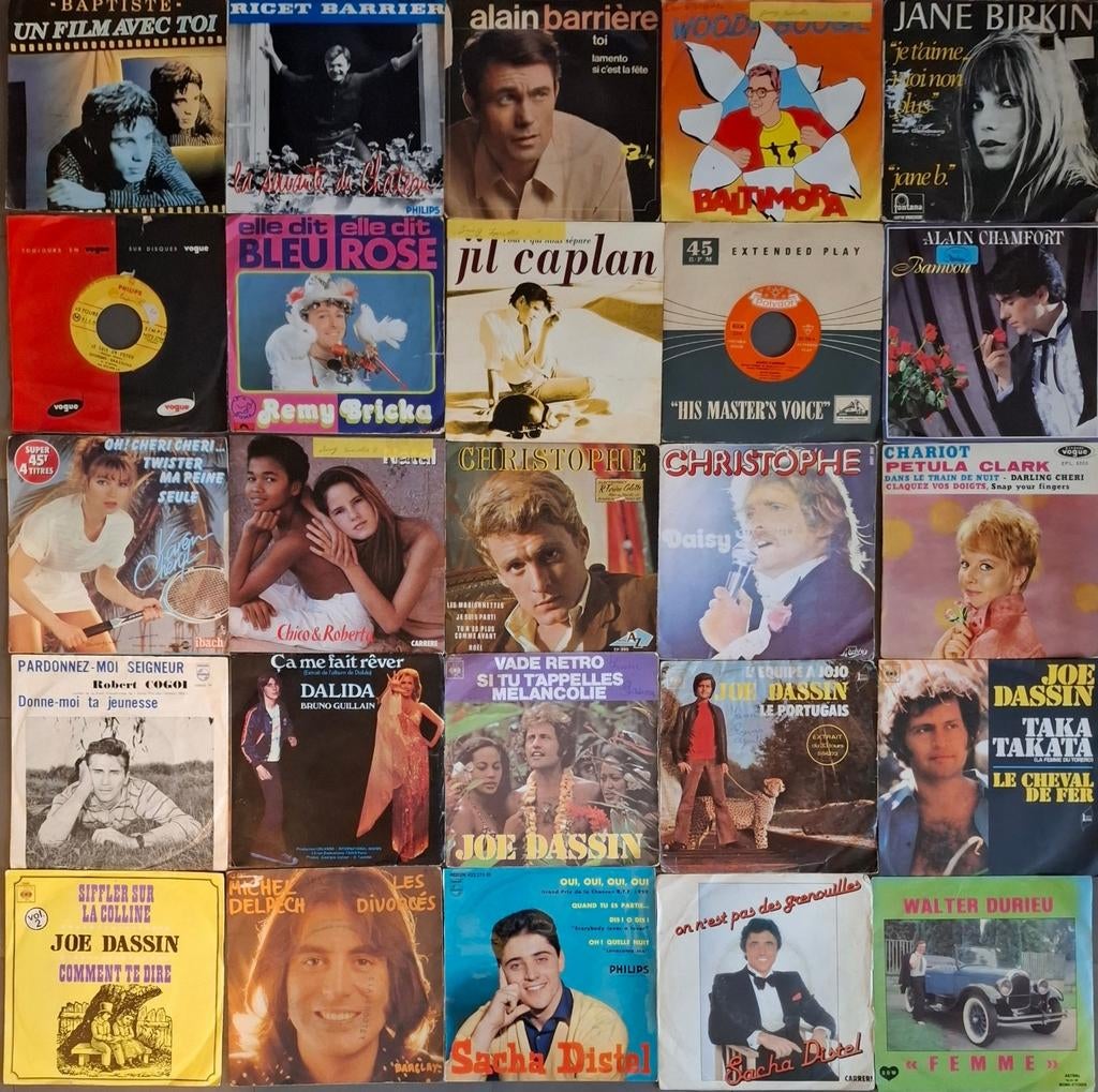 Lot de 92 vinyles 45 tours chansons françaises, Ophalen, Gebruikt