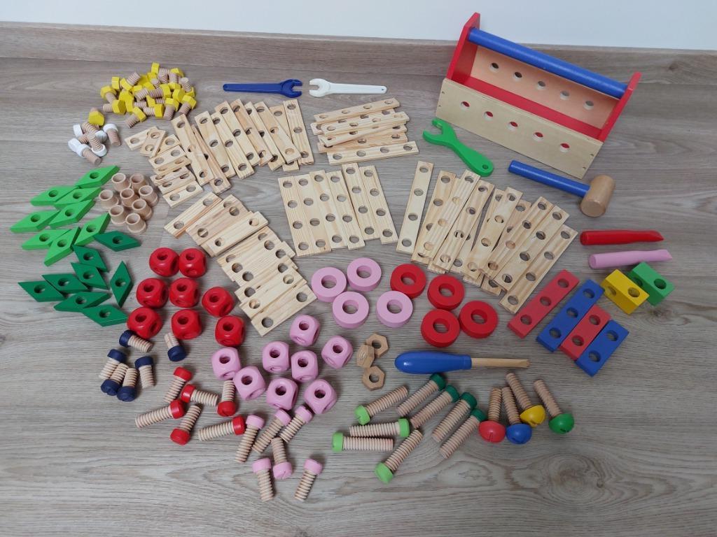 Houten werkkoffer + houten bouwset, Ophalen, Gebruikt, Overige typen