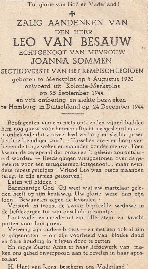 Concentratiekamp Hamburg 1944 Leo Van Besauw, Verzamelen, Ophalen of Verzenden