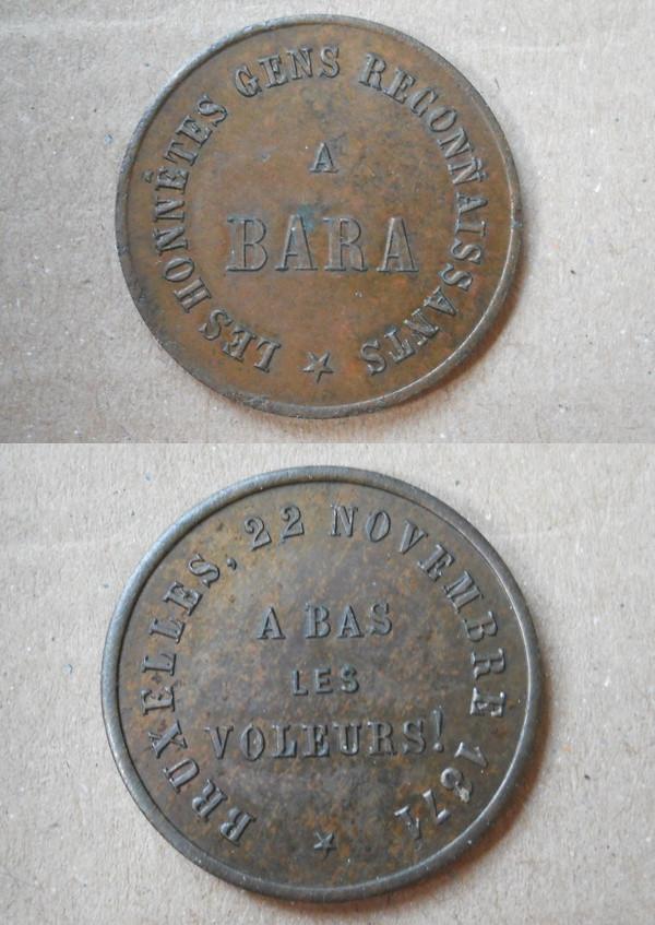 Jeton Bara 22 novembre 1871, Ophalen of Verzenden, Losse munt