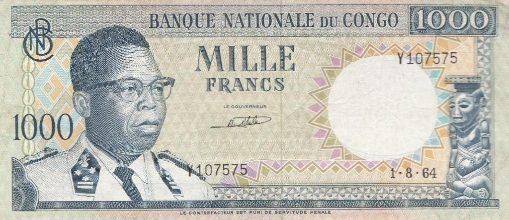 Billet de 1000 francs de 1964 au Congo, Enlèvement ou Envoi, Autres pays, Billets en vrac