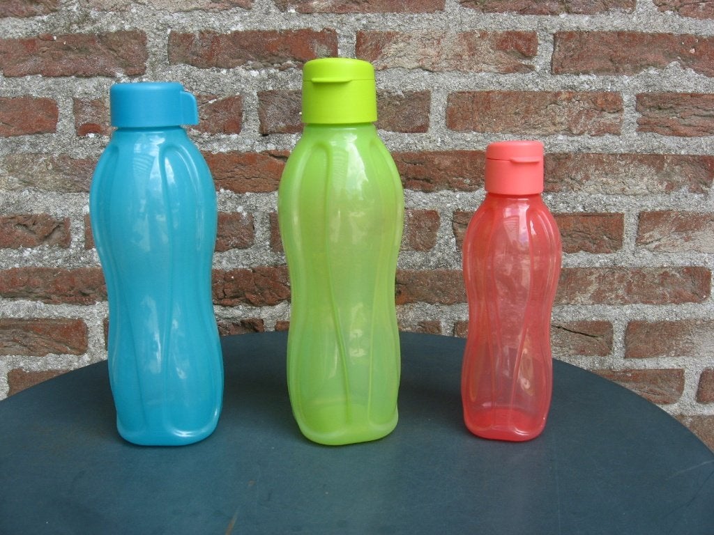 tupperware: 2 x eco fles van 1 l en 1 eco fles van 0,5 l, Huis en Inrichting, Ophalen of Verzenden, Zo goed als nieuw, Blauw, Drinkfles