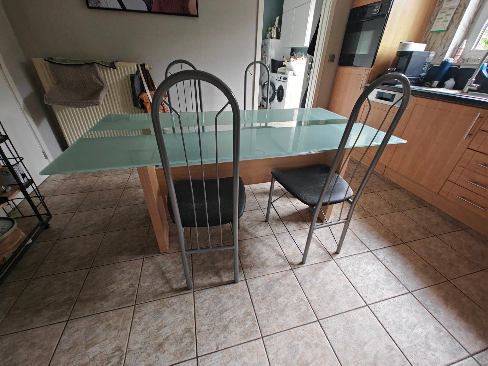 keukentafel (180x90) + 4 stoelen, Maison & Meubles, Cuisine | Éléments de cuisine, Beige, Moins de 100 cm, Enlèvement, Utilisé
