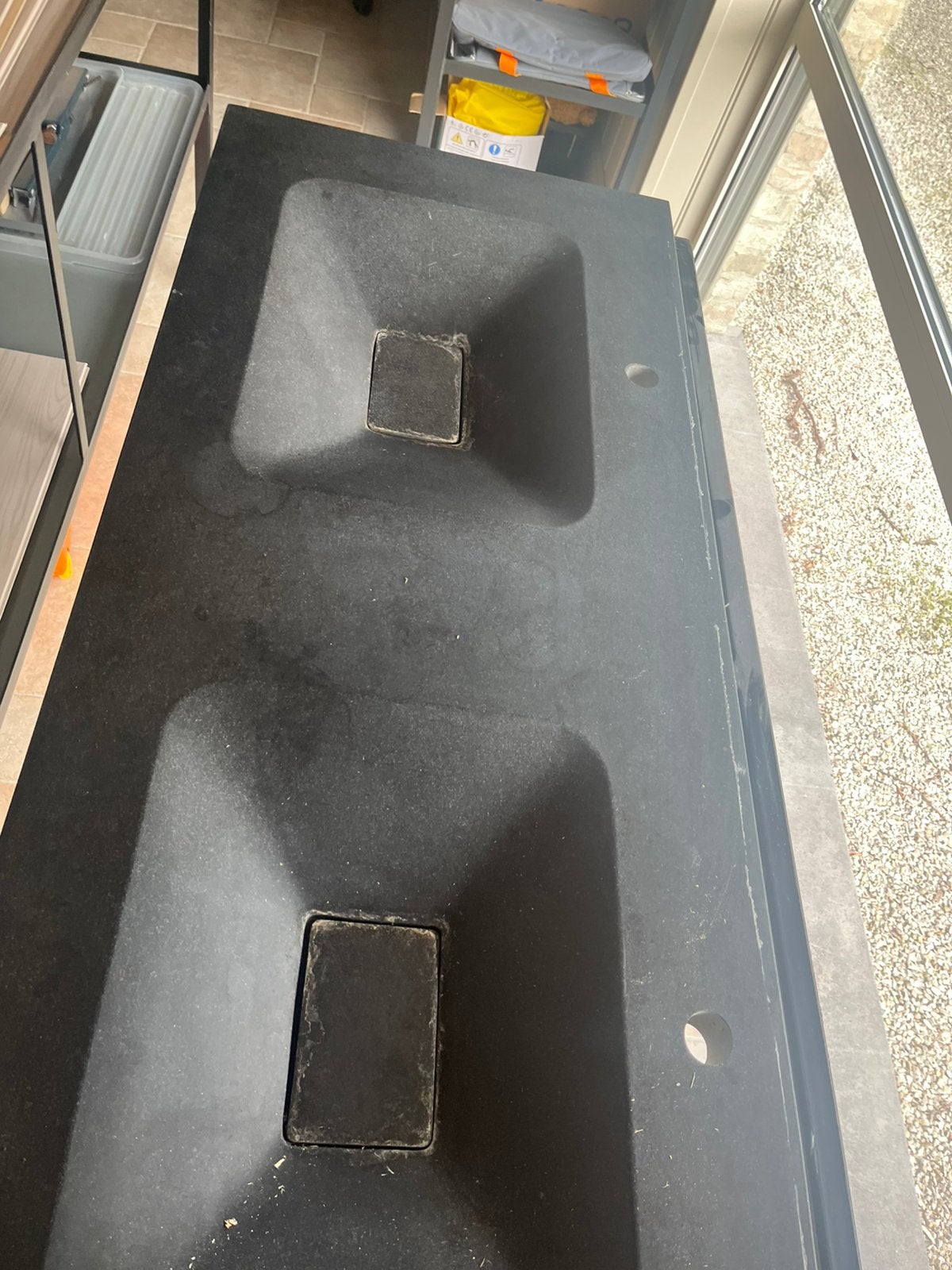 Blauwsteen dubbele lavabo, Ophalen, Zo goed als nieuw
