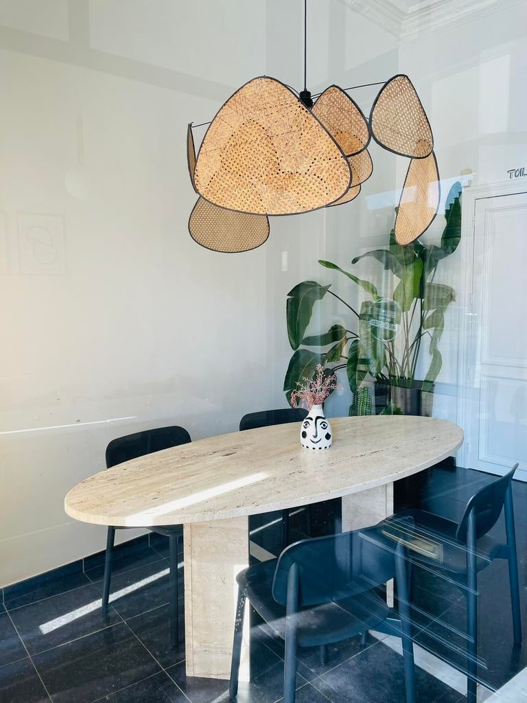 Massieve travertin eettafel– natuursteen– design look, Ophalen, Zo goed als nieuw