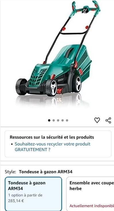 Tondeuse bosch ARM34, Jardin & Terrasse, Tondeuses à gazon, Démarrage électrique, Enlèvement, Utilisé, BOSCH