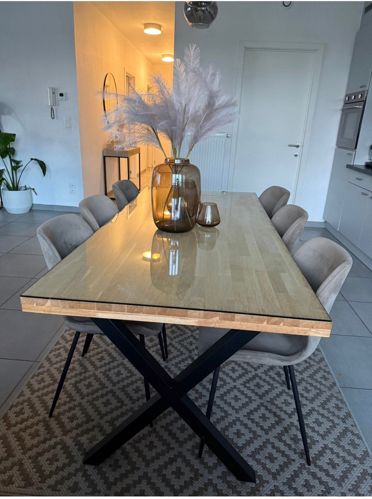 Eettafel - stoelen - salontafel - tv meubel, Huis en Inrichting, Tafels | Eettafels, Ophalen, Zo goed als nieuw, Eikenhout