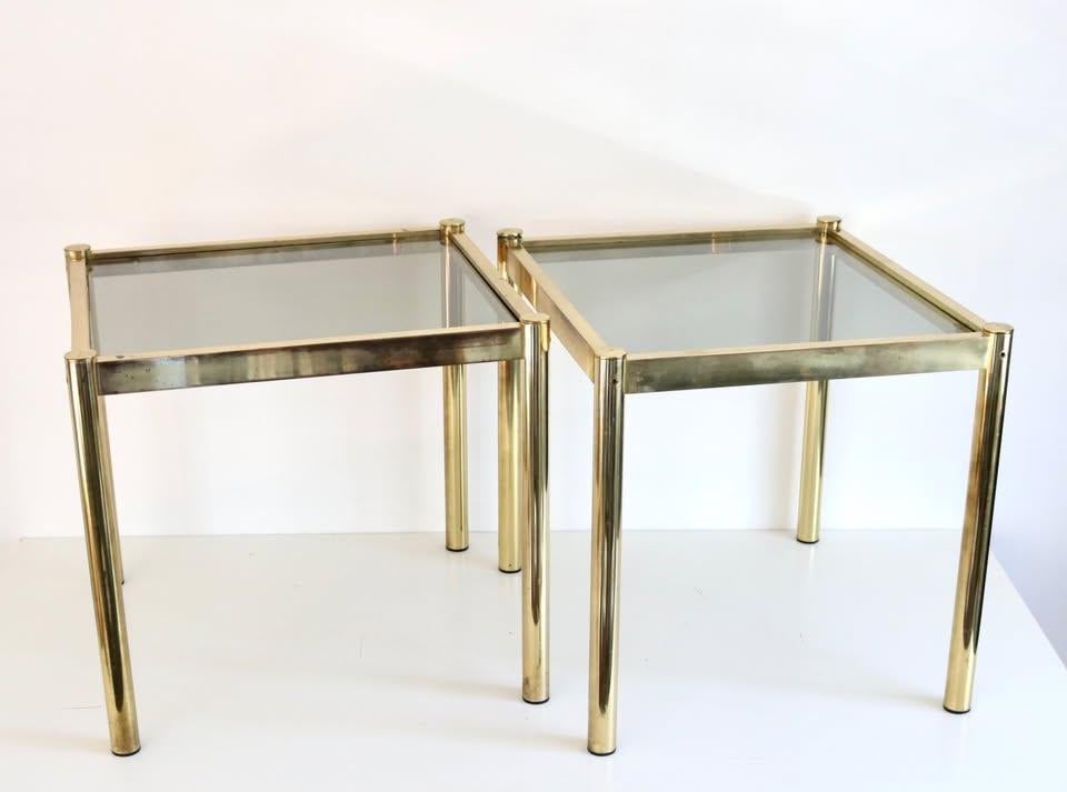 2 x Hollywood Regency Coffee Table - Messing Bijzettafels, Enlèvement