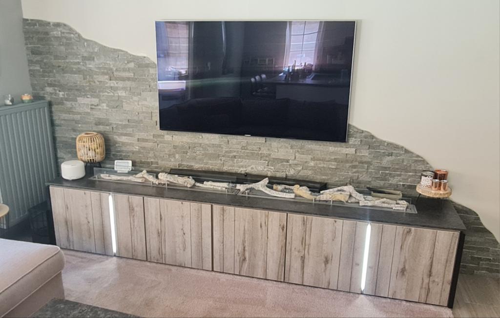 Meuble TV + cheminée encastrée et LED + buffet + table basse, Maison & Meubles, Mobilier complet, Enlèvement