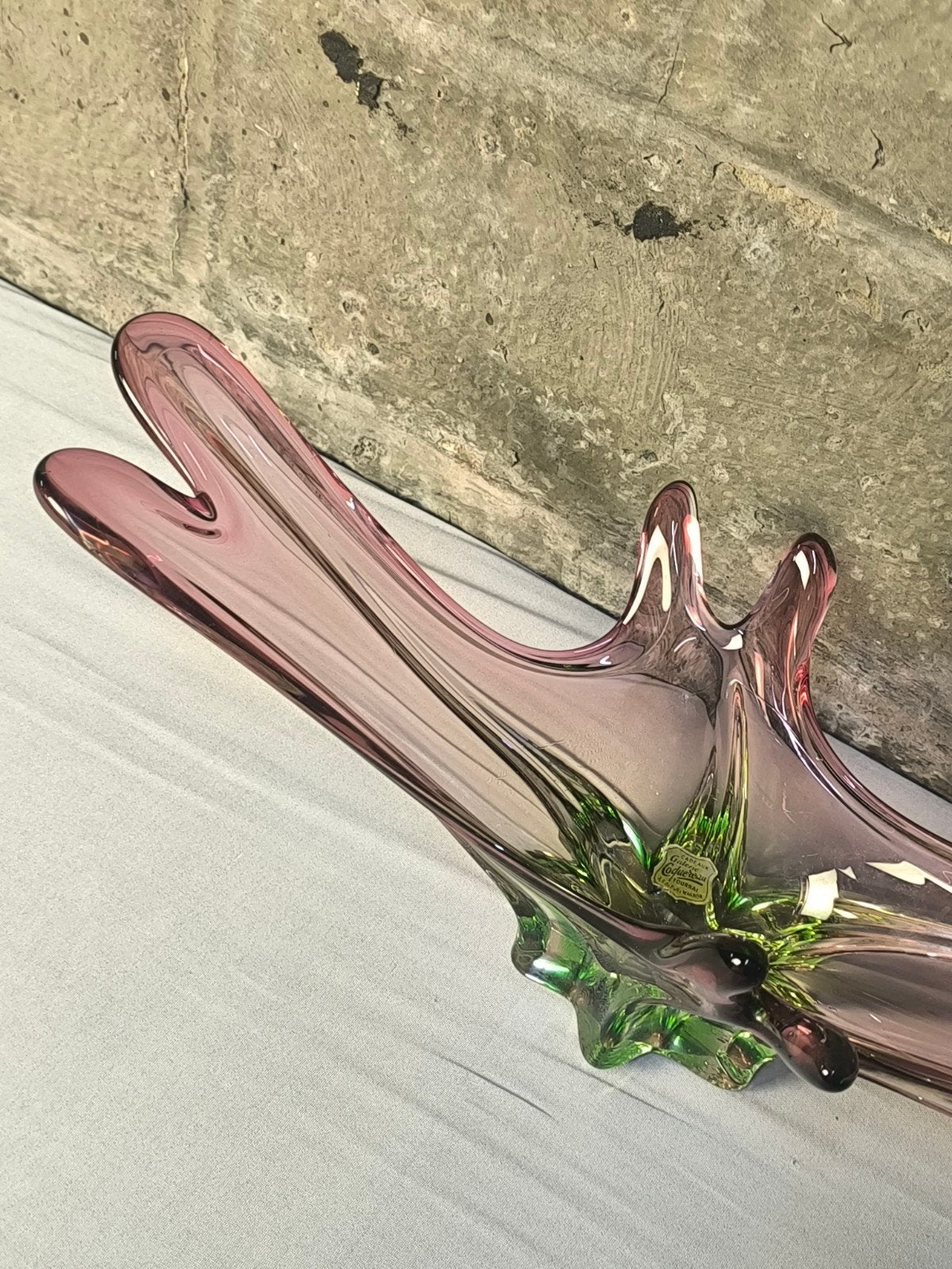 Vintage Murano Stijl Art Glass Centerpiece  – Roze & groen, Antiek en Kunst, Ophalen
