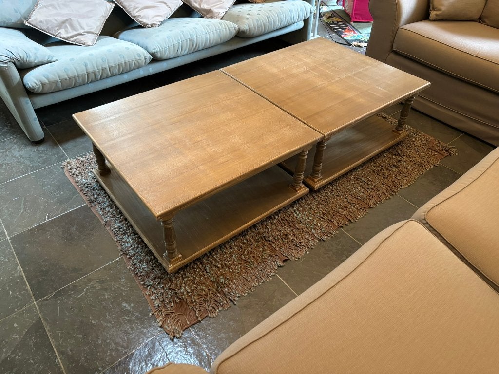2 vierkante houten Salontafels, Ophalen, Gebruikt, 50 tot 100 cm, Vierkant
