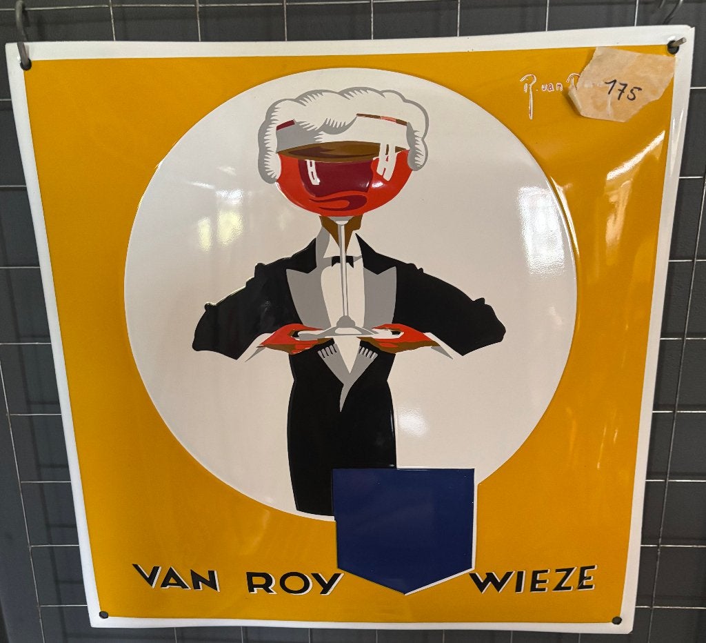 emaille reclamebord van roy wieze, Verzamelen, Ophalen of Verzenden, Nieuw, Reclamebord