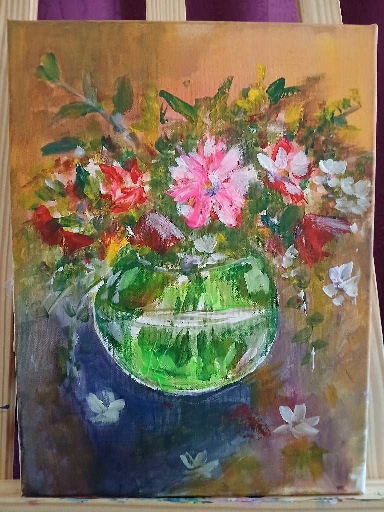 Tableau acrylique sur toile 30x40cm, Antiquités & Art, Enlèvement ou Envoi, Peinture acrylique, Signé, Toile