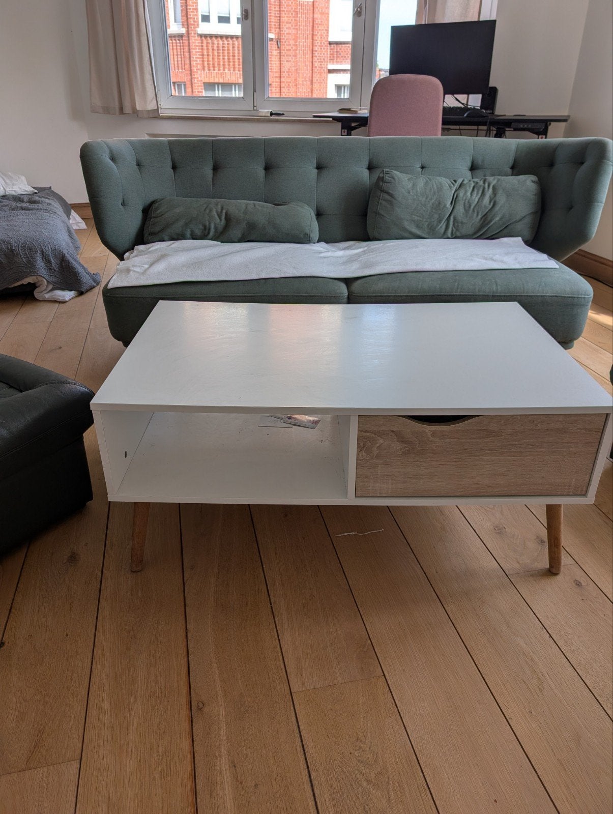 Salontafel OSLO (But) — wit en hout, Scandinavische stijl, Huis en Inrichting, Tafels | Salontafels, Ophalen, Eikenhout