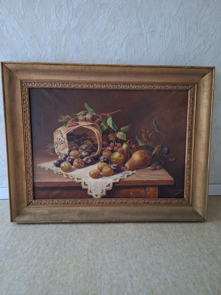 Peinture à l'huile « corbeille de fruits » de G. Dewasme, Enlèvement ou Envoi