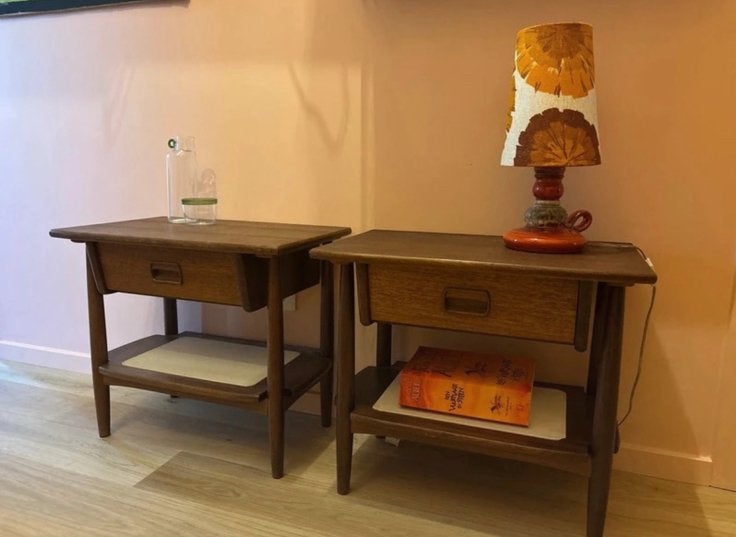 Set van 2 prachtige vintage nachttafeltjes, Ophalen, Gebruikt, 45 tot 65 cm, Minder dan 55 cm