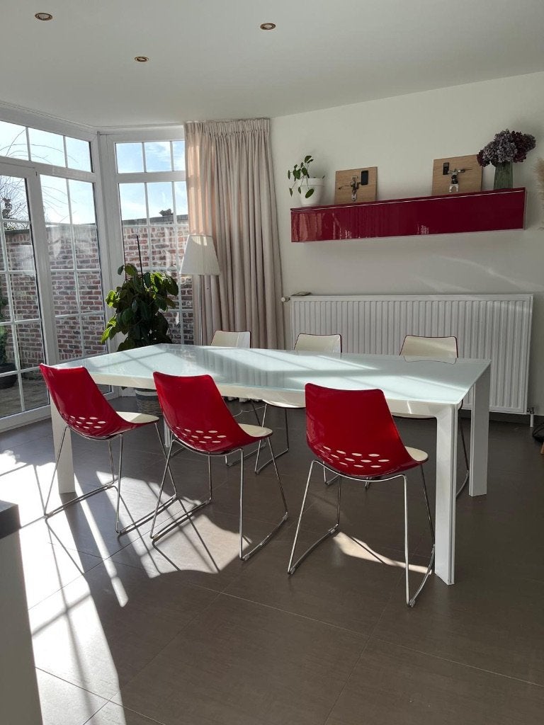 Prachtige wit glazen tafel, Ophalen, 200 cm of meer, 50 tot 100 cm, Vijf personen of meer
