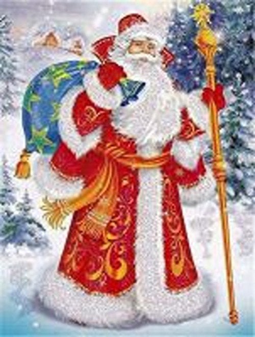50x40cm Diamond painting kerstman met rugzak (rond) nr 76, Verzenden, Nieuw, Meerkleurig, Overige materialen