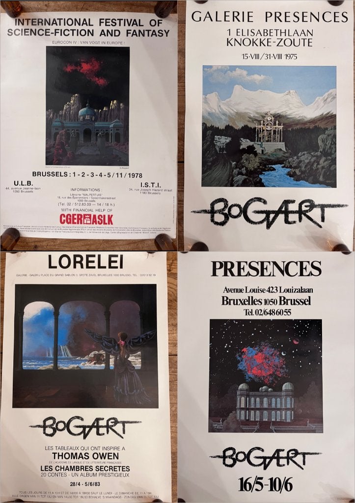 5 affiches Gaston Bogaert: Réalisme Magique, Bruxelles, Antiquités & Art, Original, Enlèvement, Autres sujets, Lithographie