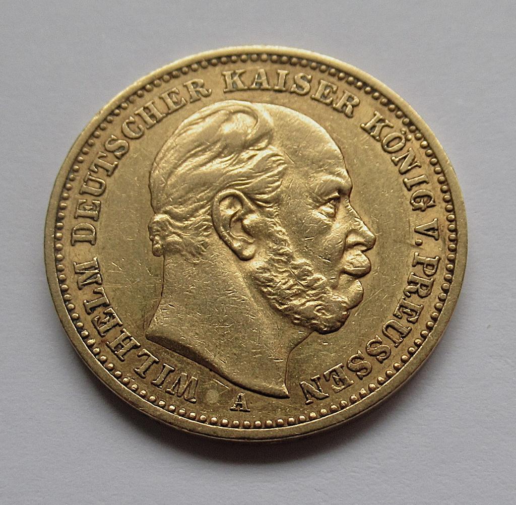 Prusse 20 marks 1887 Guillaume Ier, Envoi, Allemagne, Or