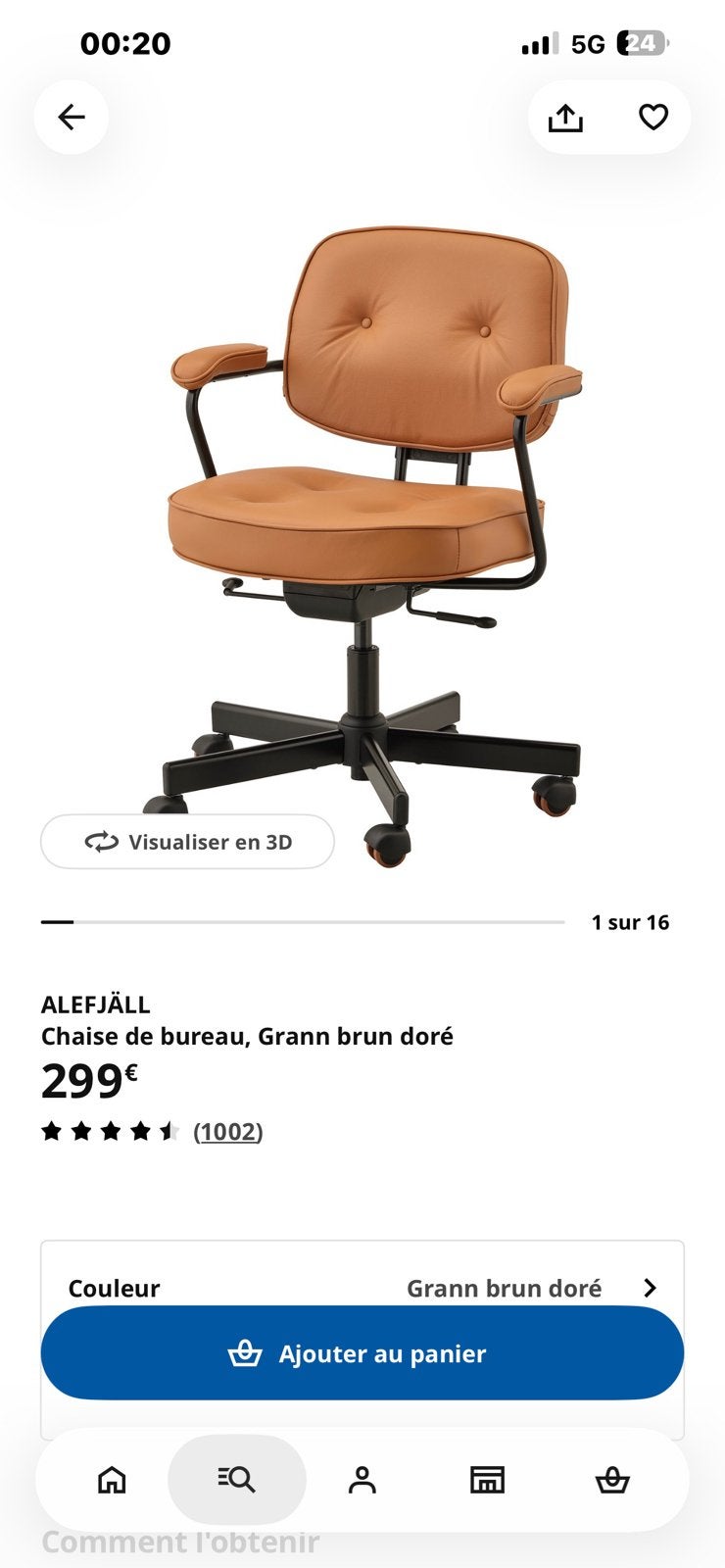 Chaise bureau ikea alefjall, Enlèvement, Comme neuf, Chaise de bureau